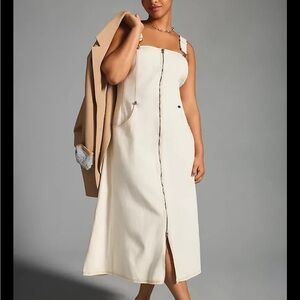 Anthropologie 1X Cream Let Me Be Zip Front Buckle Overall Pinafore Denim Dress